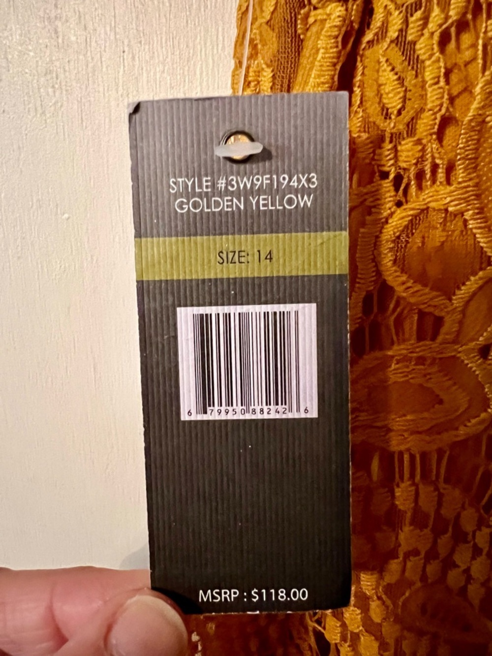 NWT Sharagano Midi Golden Yellow Lace Sheath Dress - Picture 9 of 11